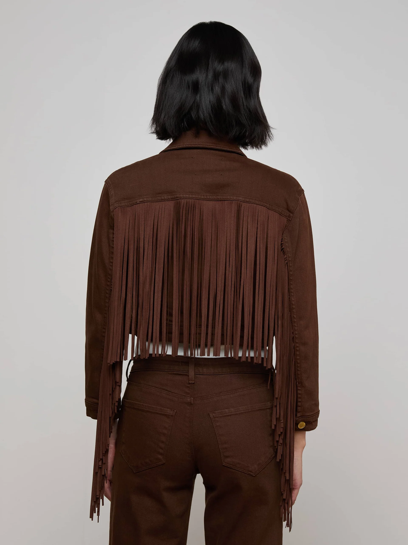 KODA FRINGE JEAN JACKET IN BROWN