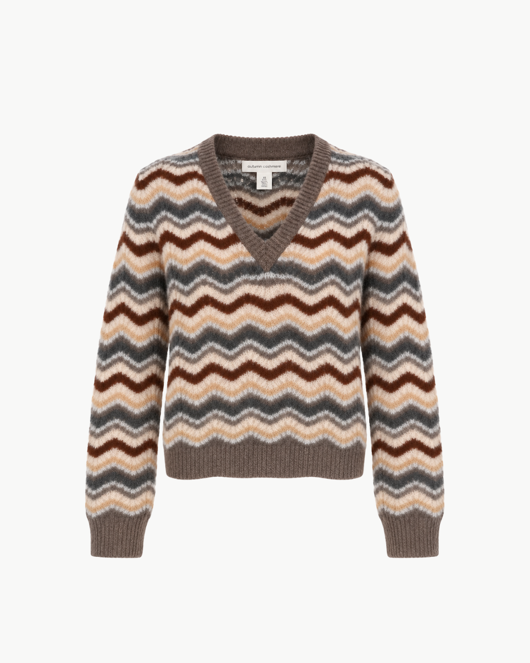 Autumn Cashmere Cropped Pointelle Wavy Stripe V Neck Pullover at Romi Boutique