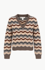 Autumn Cashmere Cropped Pointelle Wavy Stripe V Neck Pullover at Romi Boutique