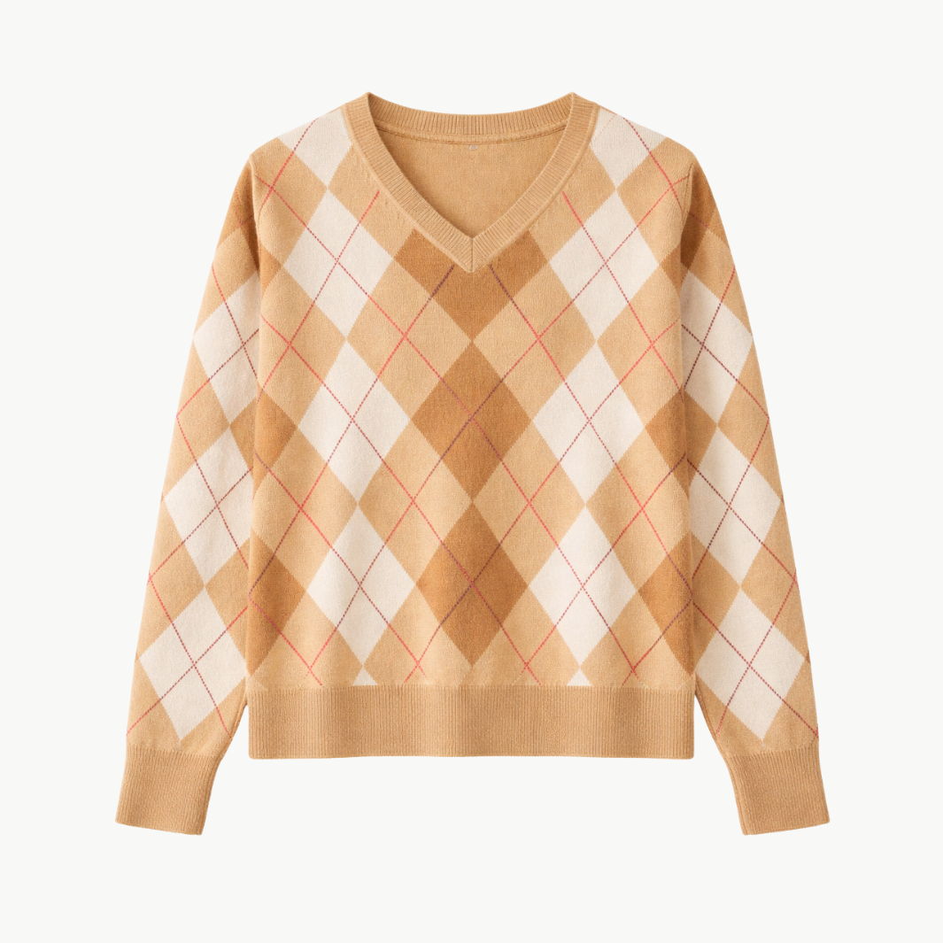 Brazeau Tricot Argyle V-Neck at Romi Boutique