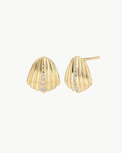 GOLD AND DIAMOND SHELL STUD EARRINGS