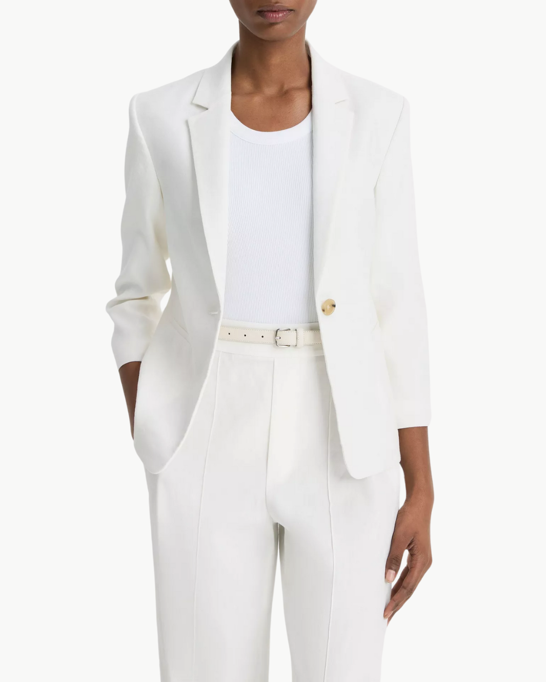 LINEN SHRUNKEN BLAZER IN OFF-WHITE