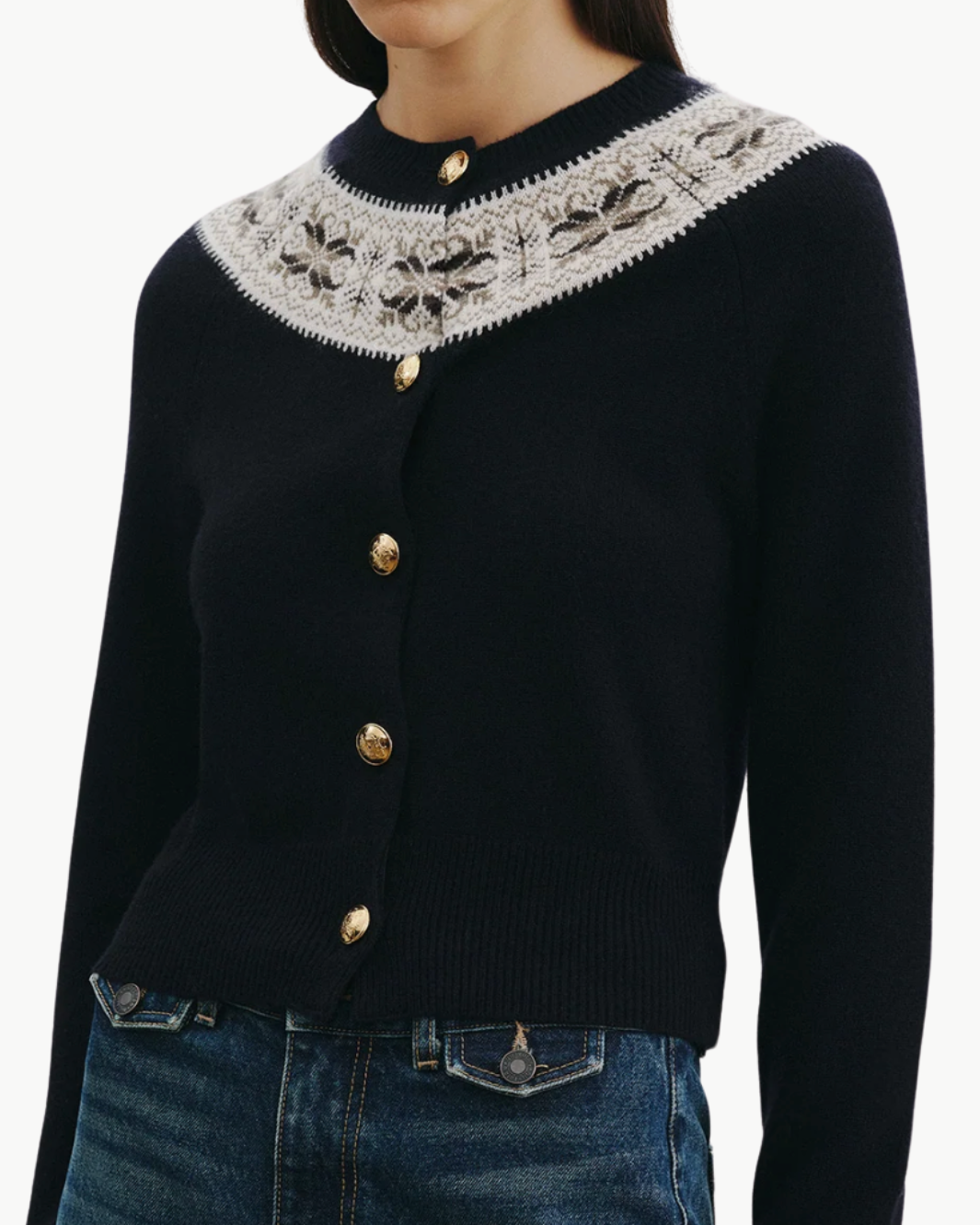 JOSEFA CARDIGAN IN DARK NAVY FAIR ISLE - Romi Boutique