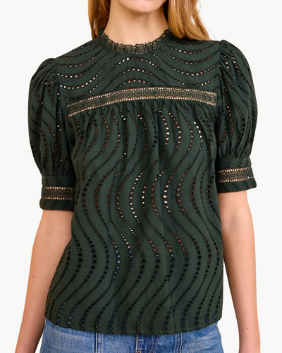 VIRGINIA LACE COLLAR SHORT SLEEVE BLOUSE IN CYPRESS