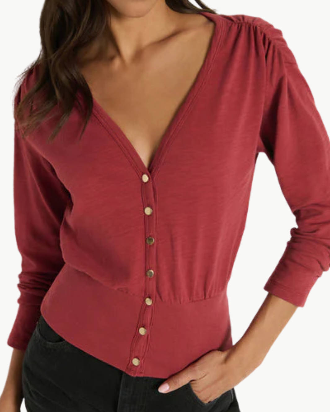 COLETTE CARDIGAN TOP IN RUSSET