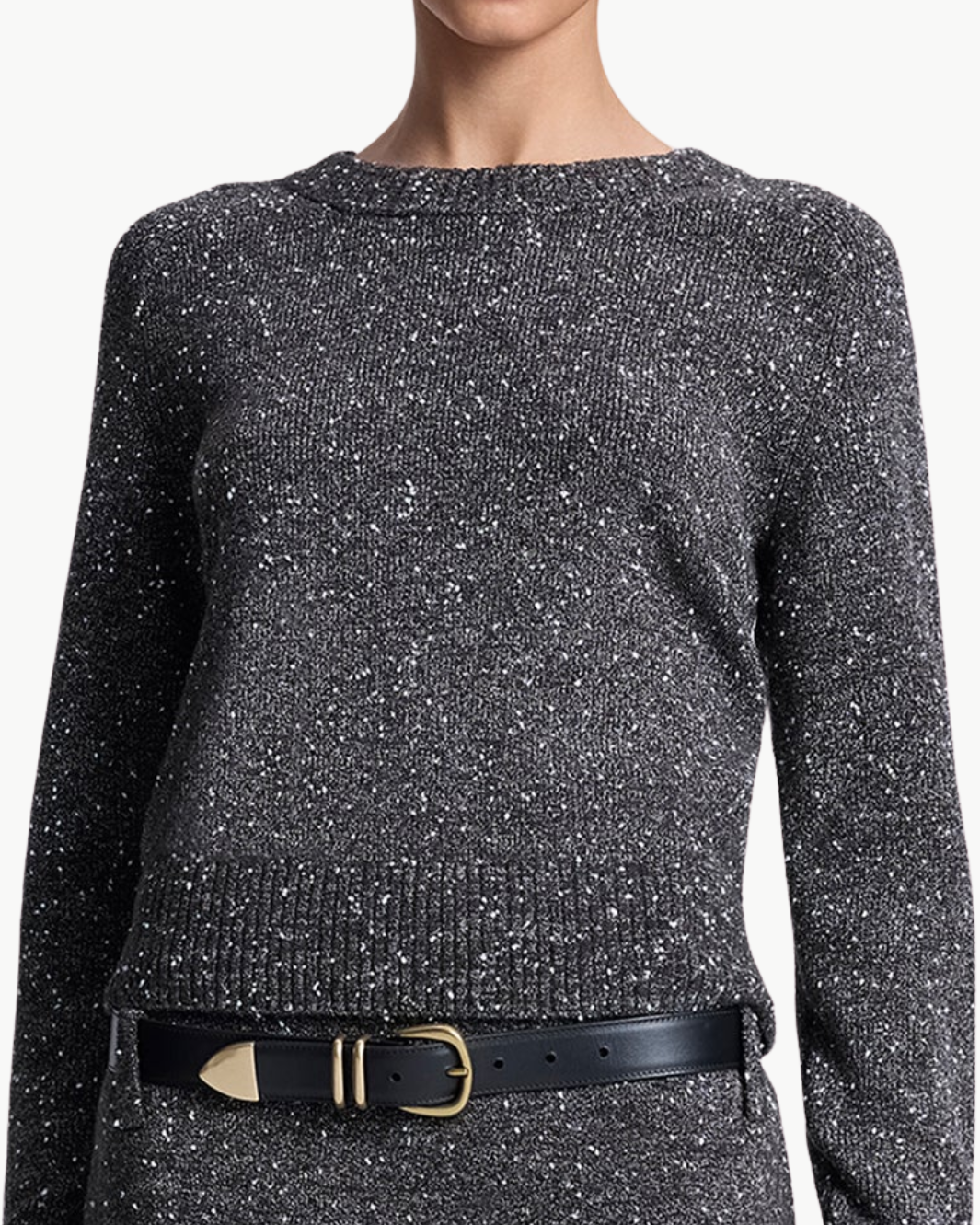 ZOE BOUCLE TWEED SWEATER IN CHARCOAL/DARK BROWN