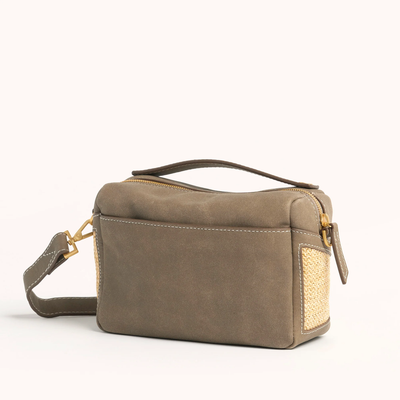 EVAN CROSSBODY SMALL IN PEWTER RAFFIA/BRUSHED GOLD