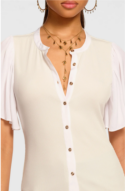 COLETTE RIBBED COMBO TOP IN IVORY