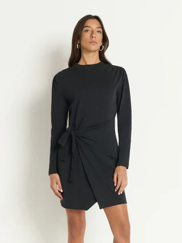 TAYLOR WRAP MINI DRESS IN JET BLACK