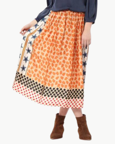 HAILEY PRINTED MIDI SKIRT IN ORANGE