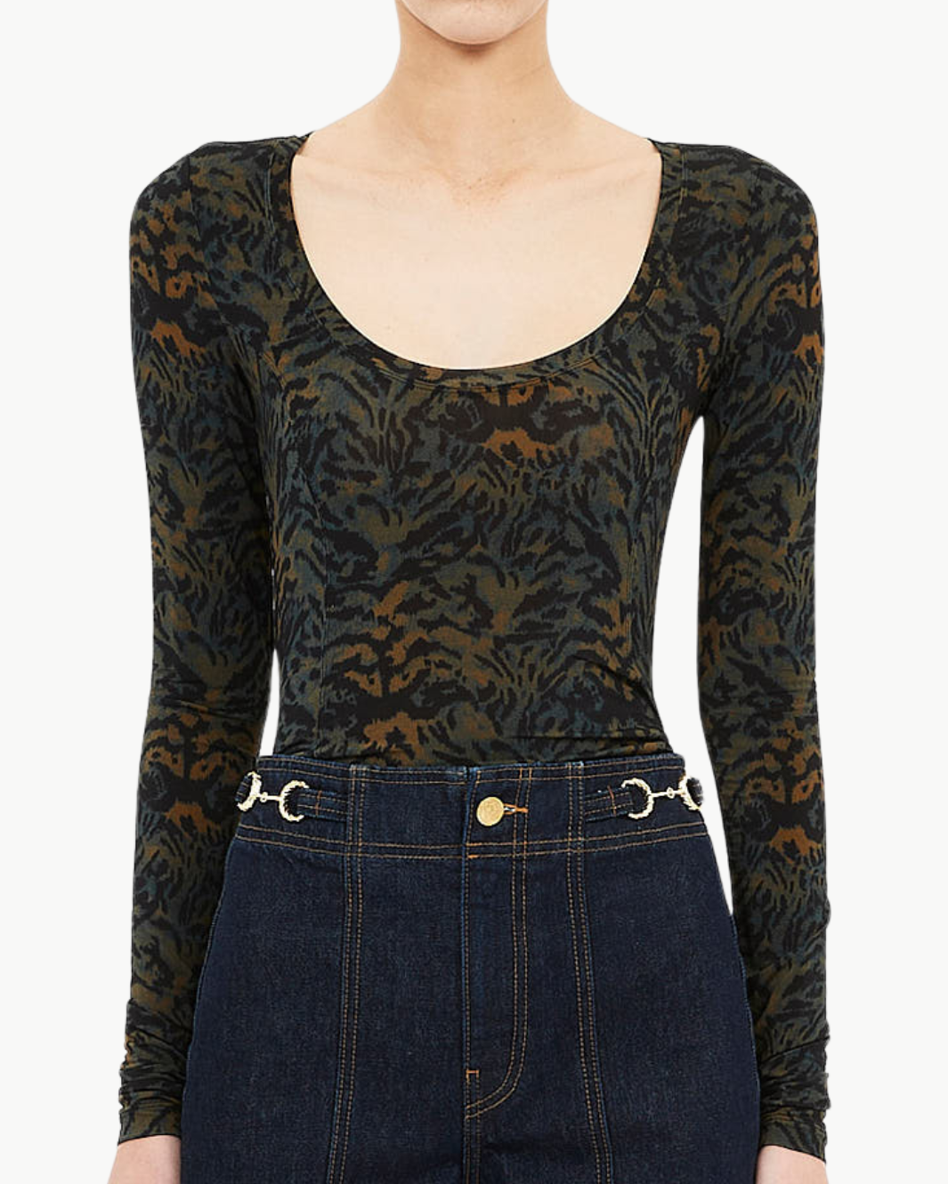 ARIS JERSEY LONG SLEEVE U-NECK TOP IN DESERT JASPER