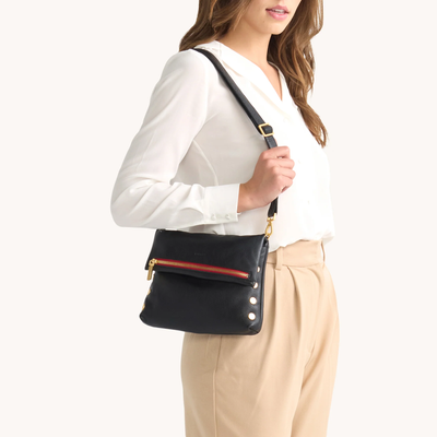 VIP MED IN BLACK/BRUSHED GOLD RED ZIP - Romi Boutique