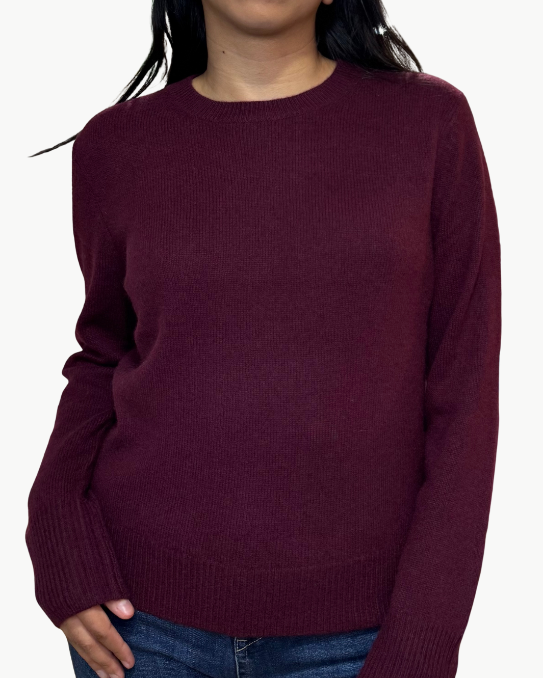 CASHMERE RIB TRIM CREWNECK IN SANGRIA