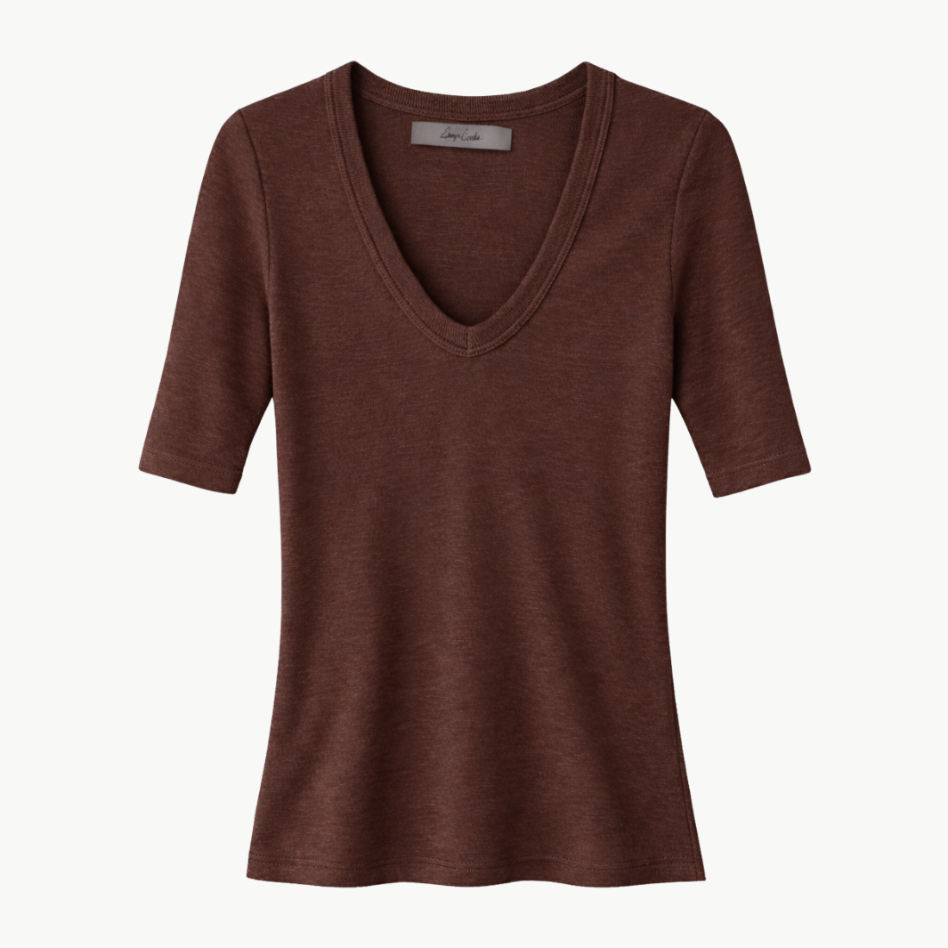 Enza Costa TEXTURED RIB HALF SLEEVE U at Romi Boutique