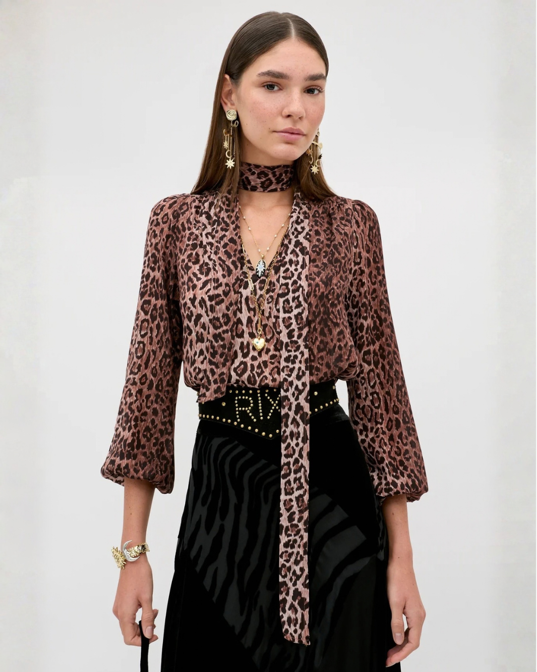 Moss Leopard Silk Blouse