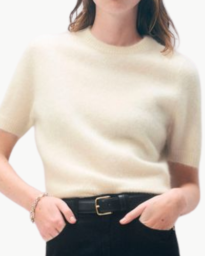 BRUSHED CASHMERE TEE IN IVORY