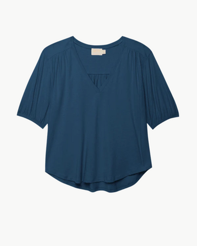 EDIE SHIRRED SHOULDER TOP IN MIDNIGHT NAVY
