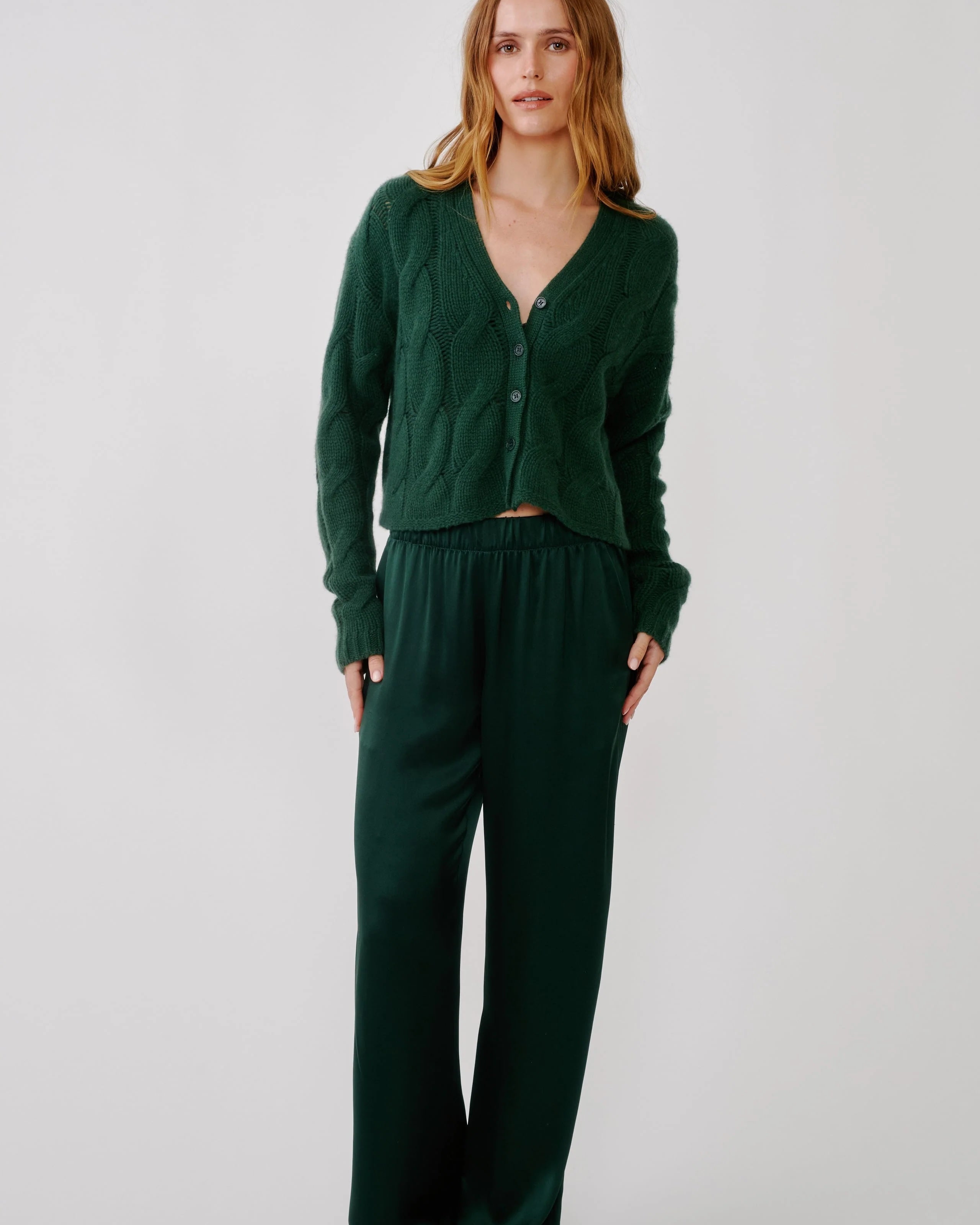 Brynn High Rise Pull On Wide Leg Silk Pant