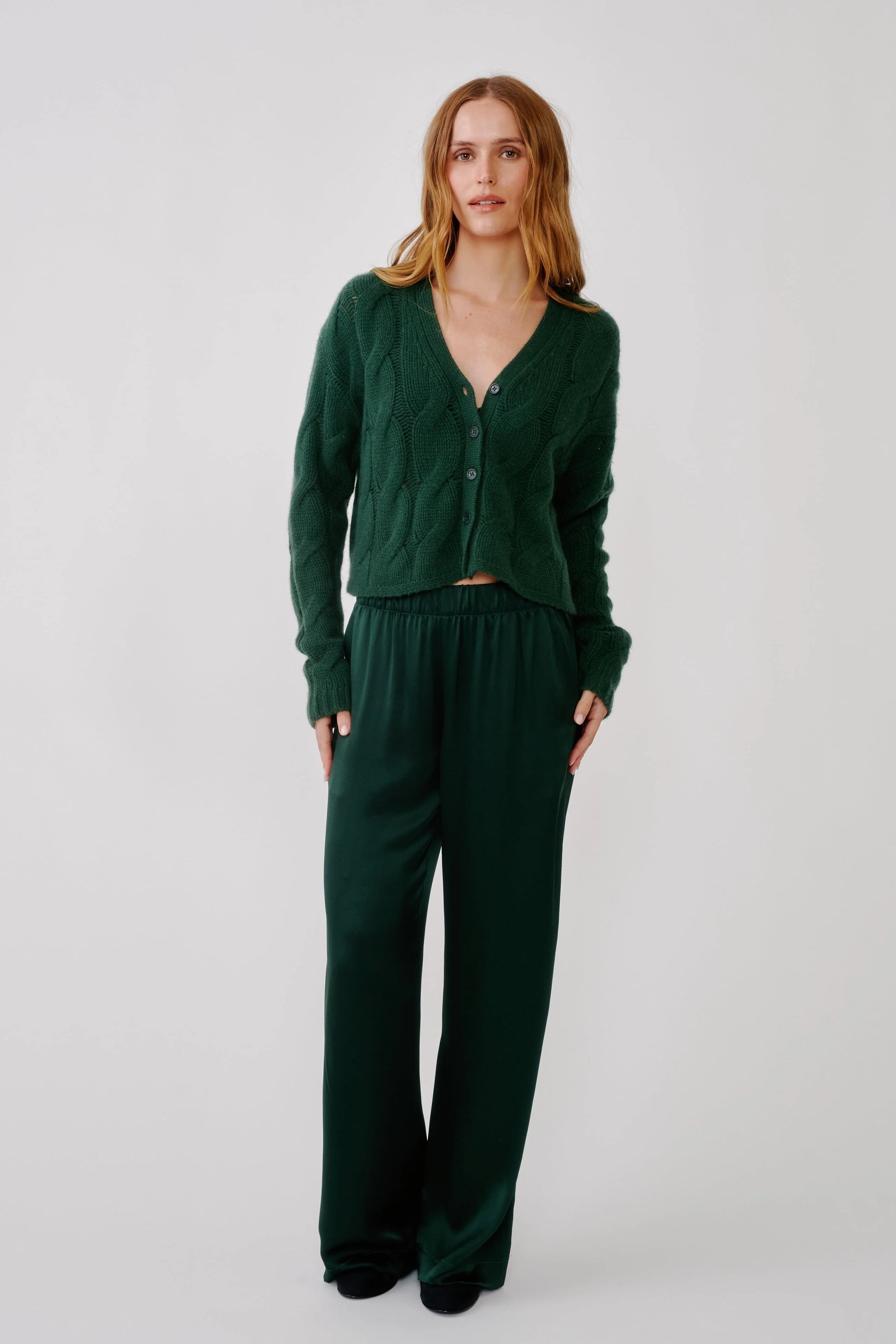 Brynn High Rise Pull On Wide Leg Silk Pant