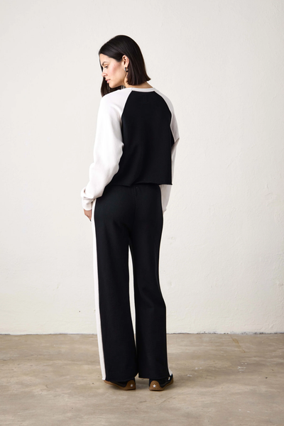 RILEY WIDE LEG TRACK PANTS IN BLACK/IVORY