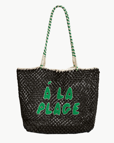 L'ETE TOTE IN BLACK W/ GREEN APPLE A LA PLAGE - Romi Boutique
