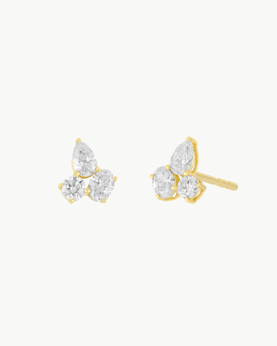 TRIPLE DIAMOND CLUSTER STUD EARRINGS IN 14K YELLOW GOLD