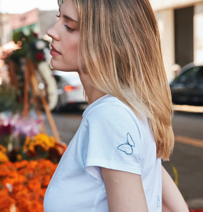 EMBROIDERED BUTTERFLY COTTON T-SHIRT