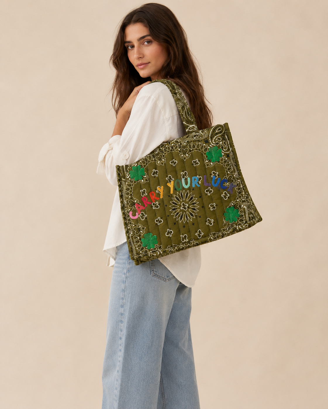 Call It By Your Name Maxi Cabas Matelassé Tote Carry Your Luck at Romi Boutique