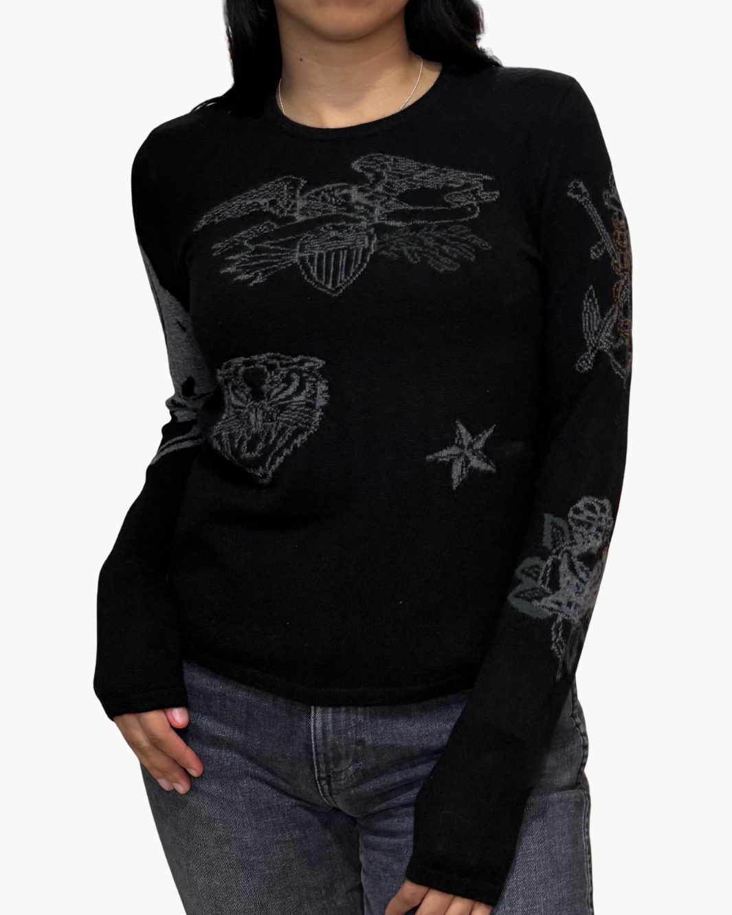 STEVIE CASHMERE CREW IN BLACK TATTOO