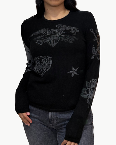 STEVIE CASHMERE CREW IN BLACK TATTOO