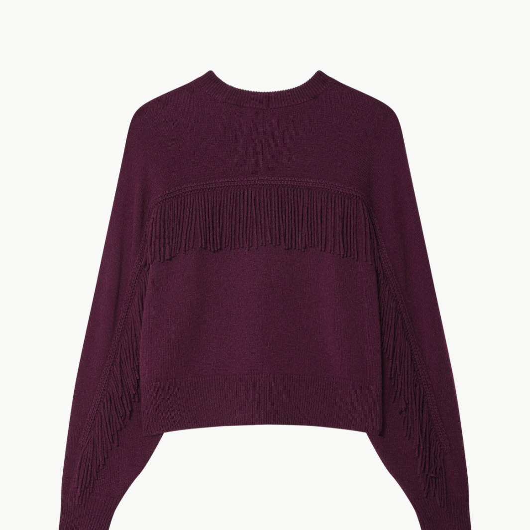 White & Warren Cashmere Blend Luxe Fringe Crewneck at Romi Boutique