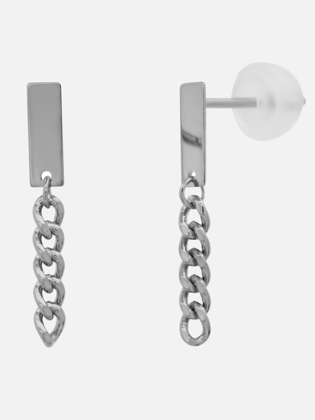 BAR POST CURB CHAIN LINEAR EARRINGS IN SILVER OX - Romi Boutique