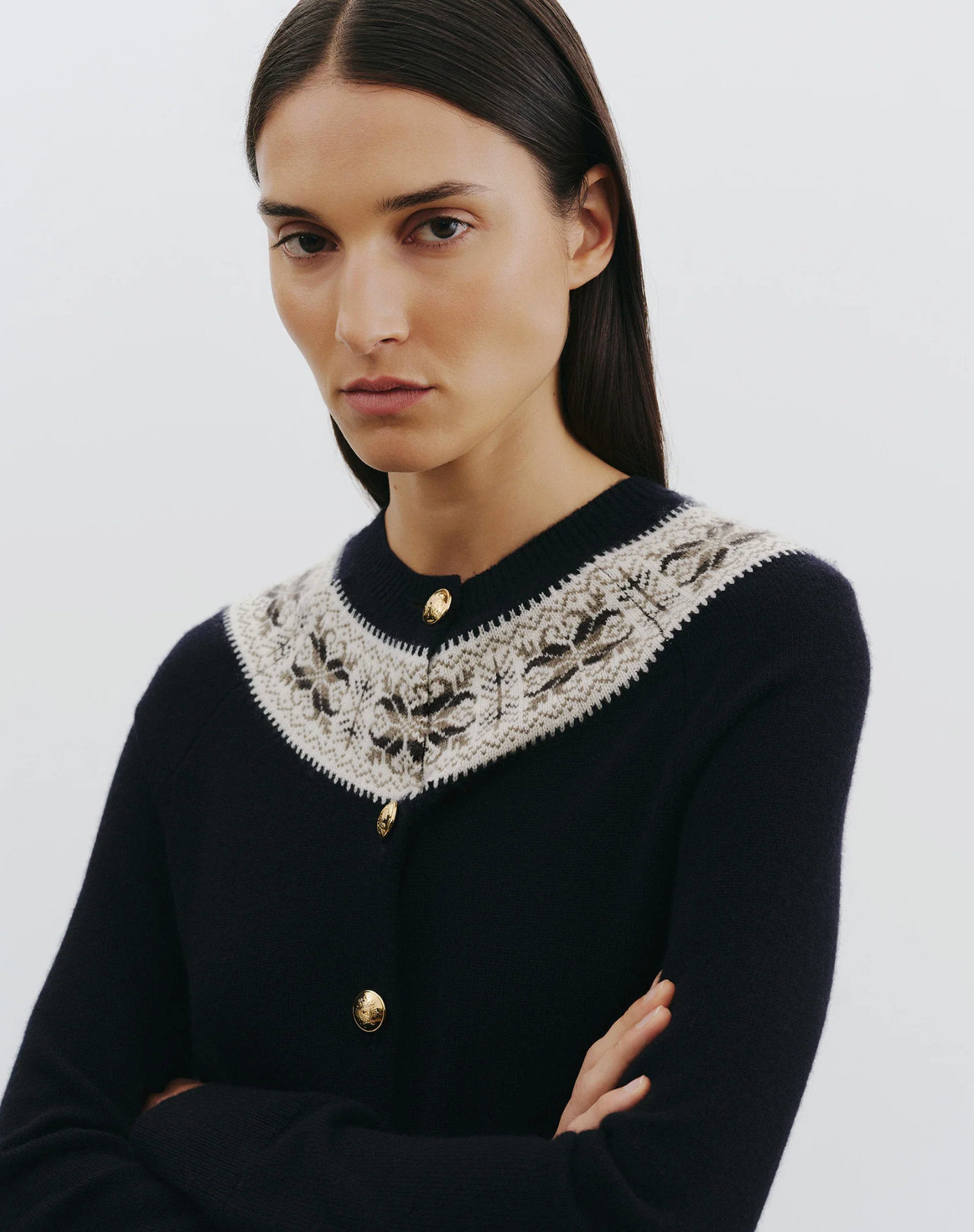 JOSEFA CARDIGAN IN DARK NAVY FAIR ISLE - Romi Boutique