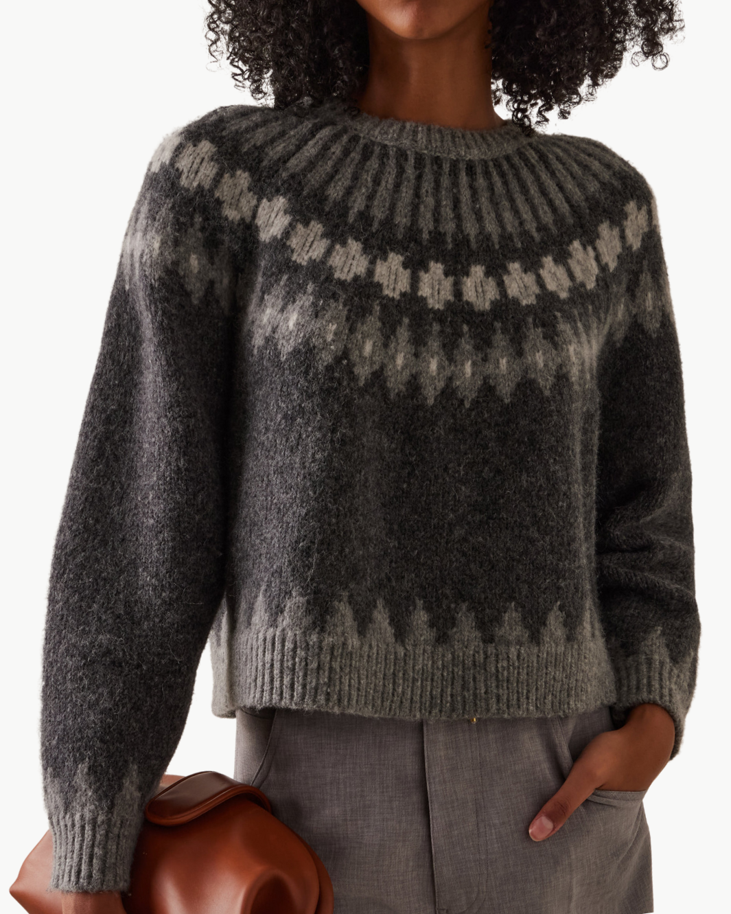 ALENA SWEATER IN DARK GREY MELANGE FAIR ISLE