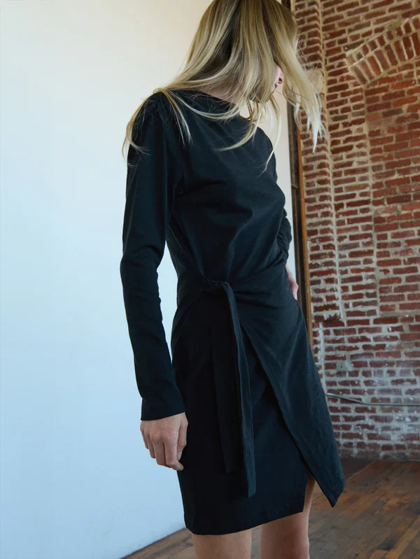 TAYLOR WRAP MINI DRESS IN JET BLACK