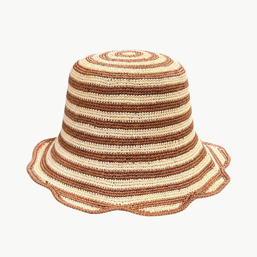 Freya Striped Scallop Crochet Bucket Hat at Romi Boutique
