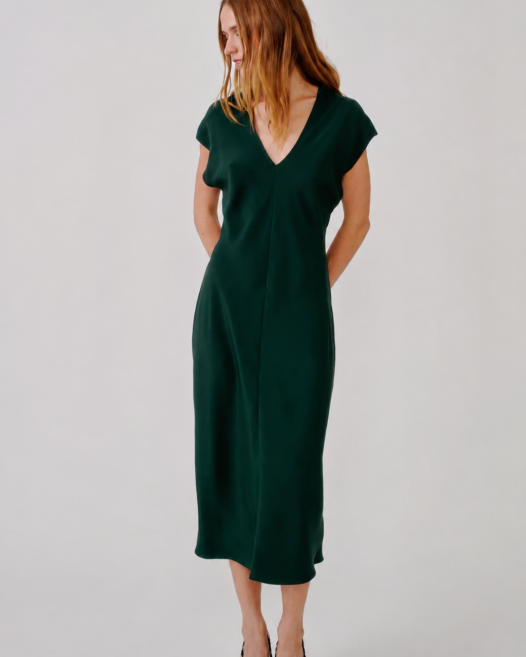 Inez Draped V-Neck Silk Dress