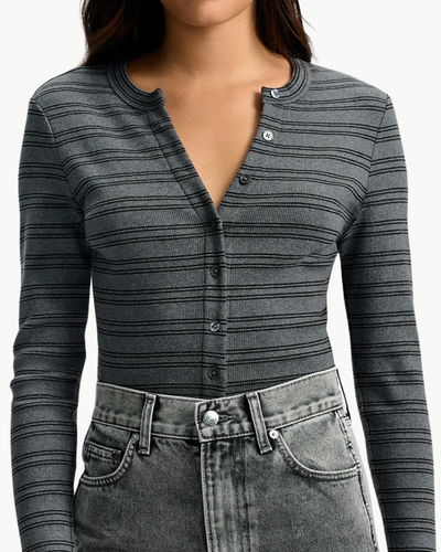 LONG SLEEVE DILIA TOP IN HEATHER GREY/BLACK LUREX