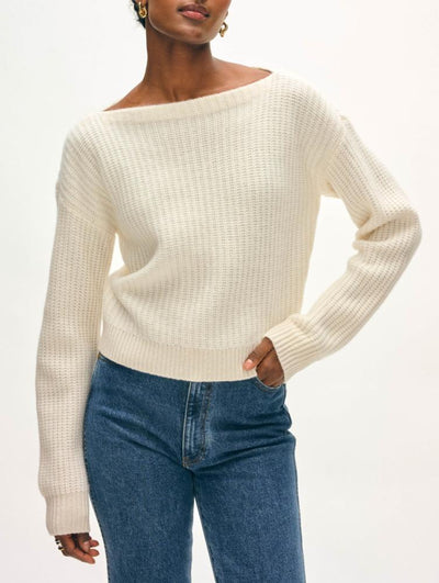 CASHMERE RIBBED BOATNECK IN SOFT WHITE