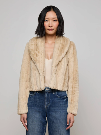 DAVY FAUX FUR JACKET IN LATTE STRIPED FUR