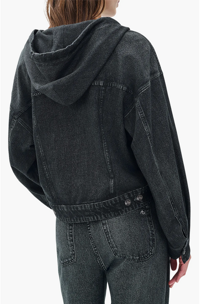 MIRAMAR TERRY HOOD TRUCKER JACKET IN FADED BLACK