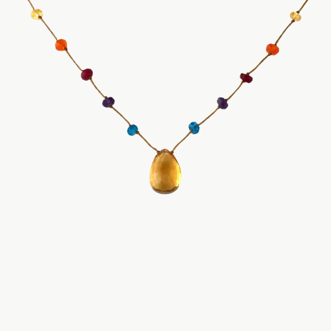 Amalia CITRINE NECKLACE IN RAINBOW DROP at Romi Boutique