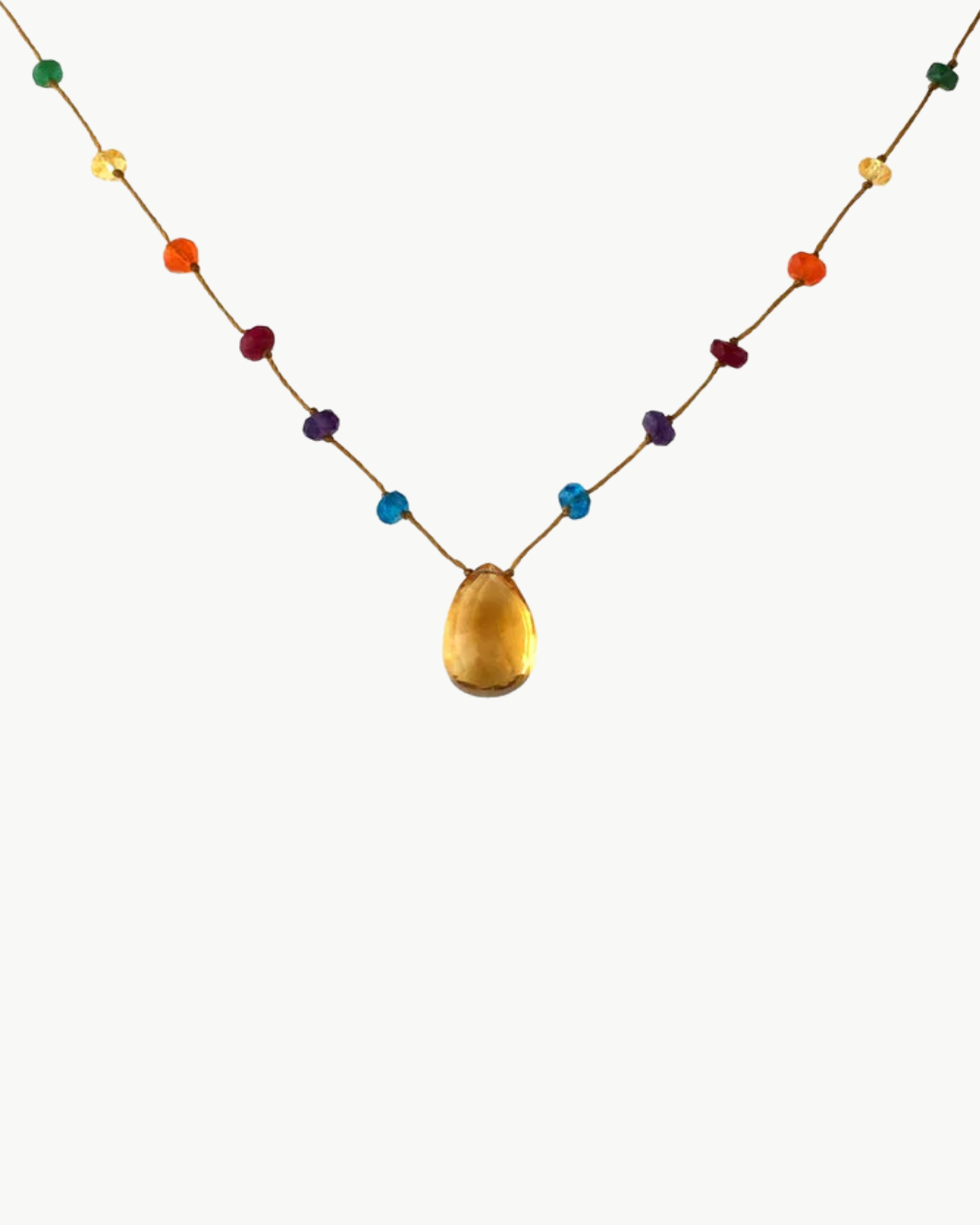 Amalia CITRINE NECKLACE IN RAINBOW DROP at Romi Boutique