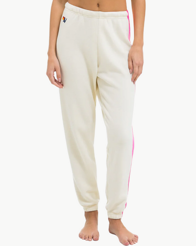 5 STRIPE SWEATPANTS IN VINTAGE WHITE/NEON