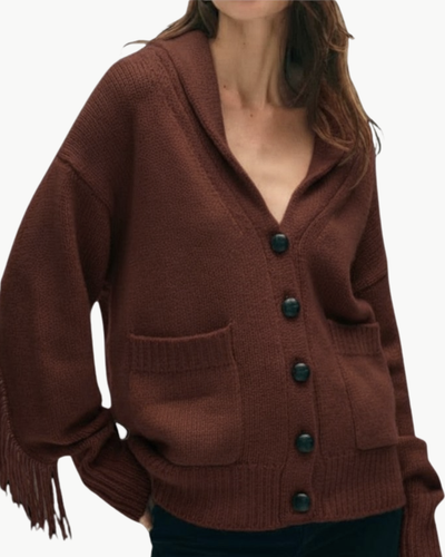 CASHMERE BLEND LUXE FRINGE COATIGAN IN COCO - Romi Boutique