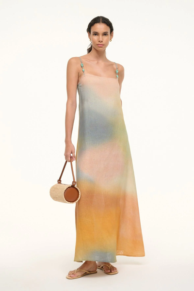 LAURA LINEN DRESS IN PASTEL CLOUDS