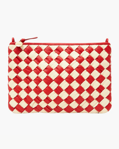 FLAT CLUTCH IN ROSSA AND CREAM PUFFY WOVEN NAPPA