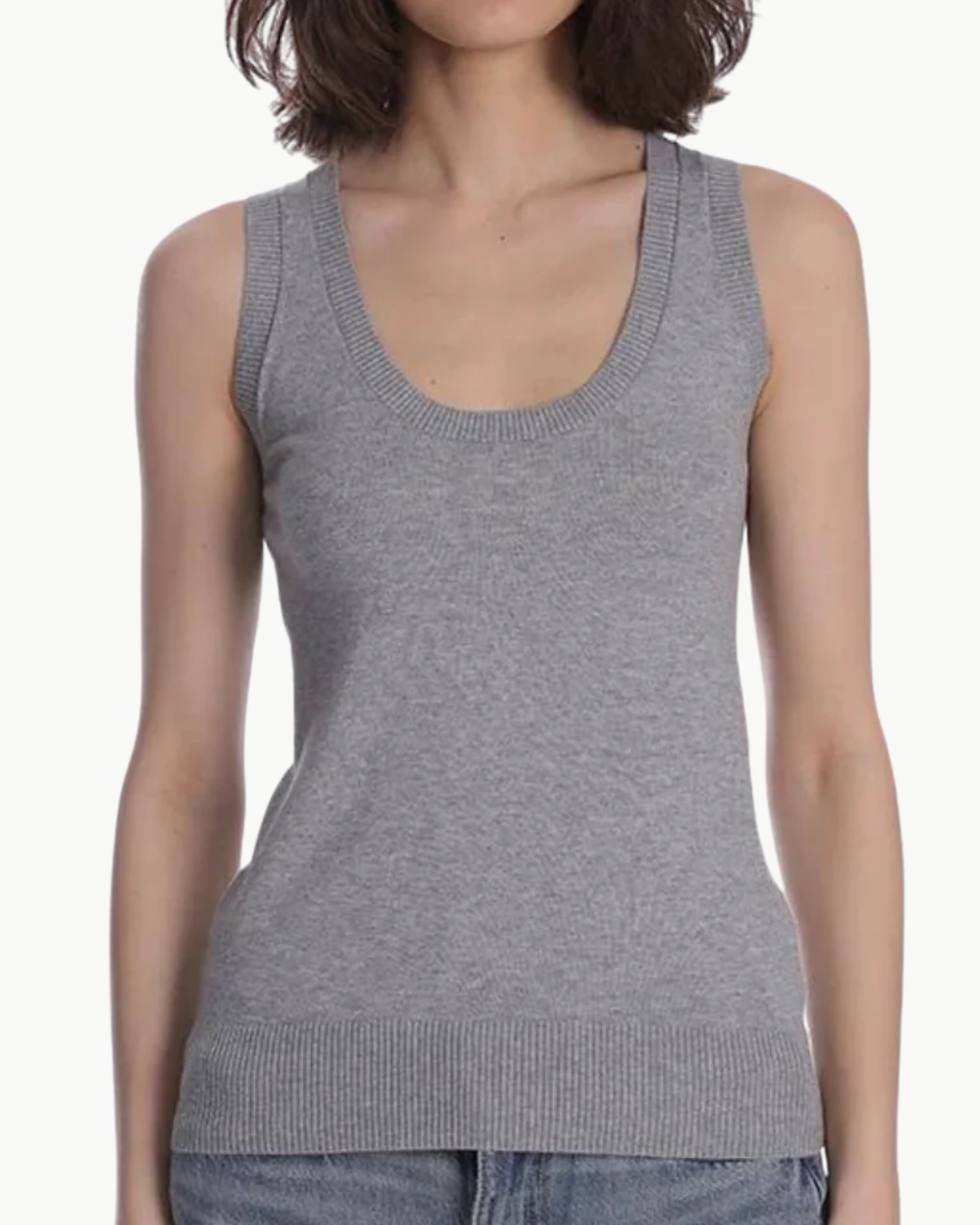 SUPIMA COTTON CASHMERE SCOOP NECK TANK IN ASH GREY - Romi Boutique