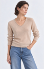 Minnie Rose Sheer Luxury Cashmere Long Sleeve V Neck with Rolled Trims at Romi Boutique