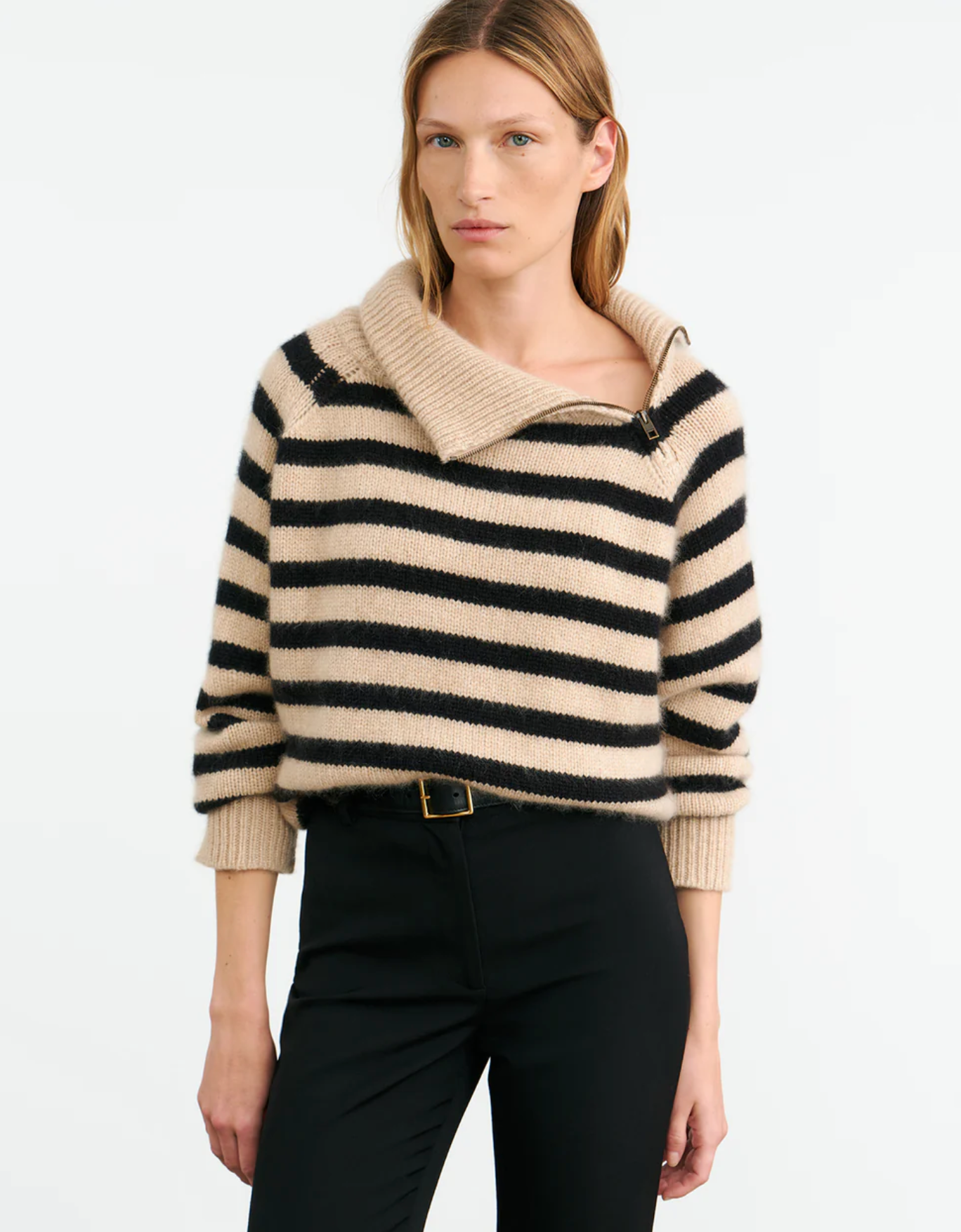 RAELYN STRIPE SWEATER IN PARCHMENT/BLACK STRIPE
